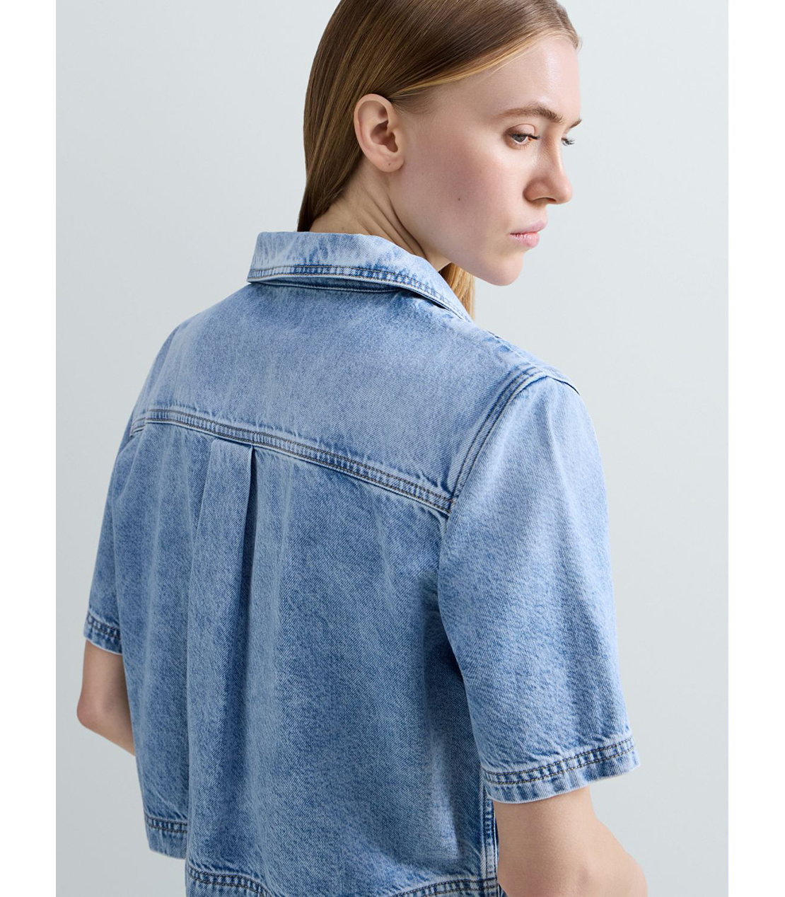 クロップドAged Lookデニムシャツ 詳細画像 ライトブルー 5